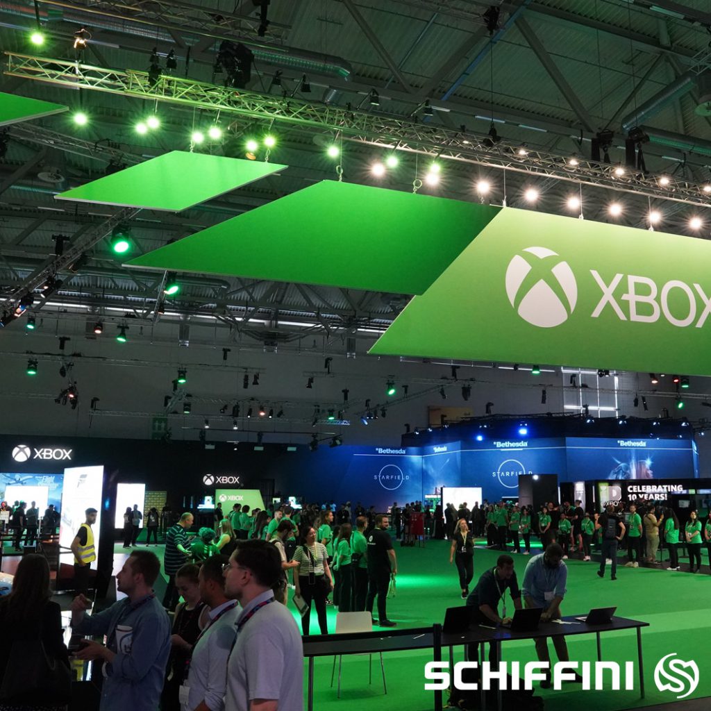 Schiffini Veranstaltungstechnik für Xbox auf der gamescom 2023. Licht-, Ton-, und Videotechnik.